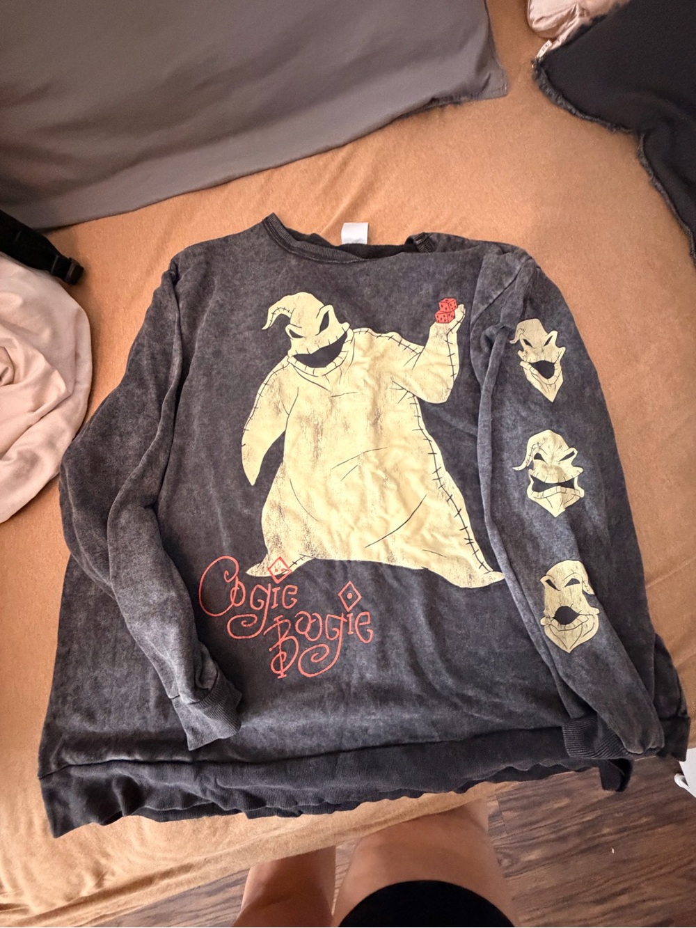 Disney Black Sweatshirt with Pale Yellow Oogie Boogie & Red Accents